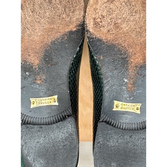 Ennesi Vintage Green Black Genuine Reptile Leather Loafers Flat Women Size 8.5 - Picture 6 of 8